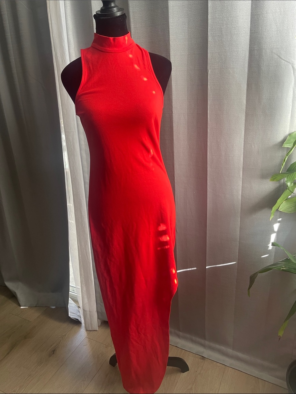 bebe Red Sleeveless Mock Neck Maxi Dress